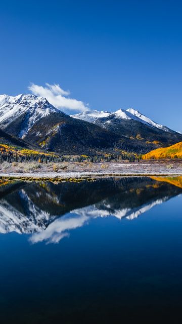 Crystal Lake, Aesthetic, Colorado, Landscape, North America, Outdoor, Mountains, Fall, 5K, Reflections, Clear sky