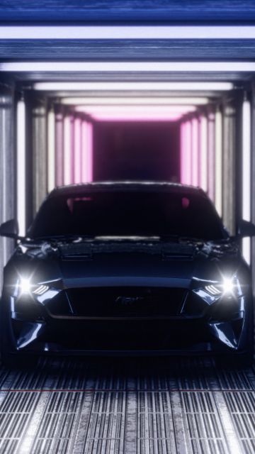 Ford Mustang, Ultrawide, Neon Lights, Tunnel, Futuristic, 5K