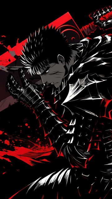 Guts (Berserk), Dark red, AMOLED, Neon art, Black background, Dragon Slayer