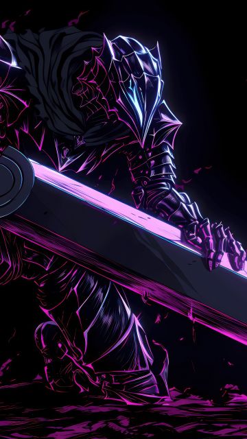 Guts (Berserk), AMOLED, Neon art, AMOLED, Black background, Pink aesthetic