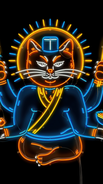 Sushi cat, Neon sign, Japanese culture, 5K, AMOLED, Glow in dark, Black background