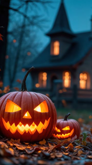 Haunted house, Halloween pumpkins, Halloween night, Jack-o'-lantern, 5K