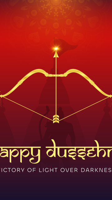 Happy Dussehra, Aesthetic, Vijayadashami, Hindu festival, Hinduism, Illustration, Darkness, Lord Rama, 5K, Red background