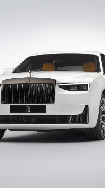 Rolls-Royce Black Badge Ghost Series II, 5K, 2024, White aesthetic, White cars, White background