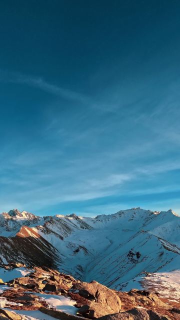 Snowy Mountains, Scenic, Blue Sky, Outdoor, Sunny day, Panorama, 5K