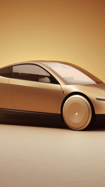 Tesla Robotaxi, Prototype car, 5K, 8K, 2024, Golden background