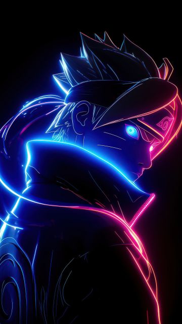 Boruto, Neon art, 5K, AMOLED, Black background