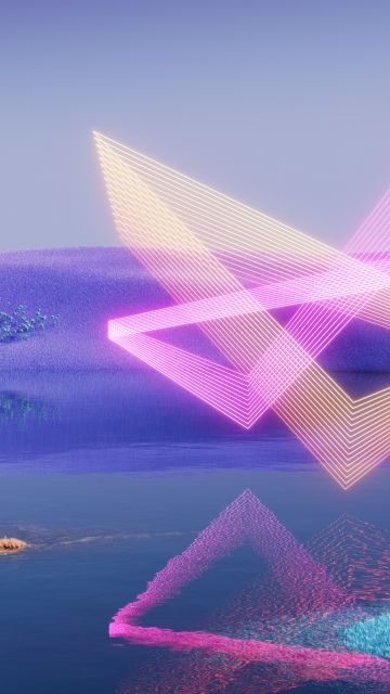 Geometric, Reflection, Landscape, Microsoft Design, Dynamic, Surrealism, Triangles, 5K