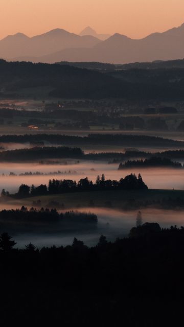 Dramatic, Golden hour, Valley, Sunset, Mountain range, Panorama, Foggy sunset, Misty mountains