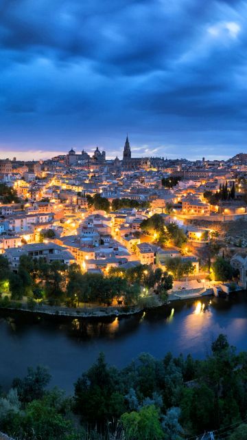 Toledo, Spain, Cityscape, Nightscape, Night City, City lights, 5K, 8K, Panoramic