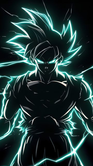 Ultra Instinct Goku, Neon art, AMOLED, 5K, Dragon Ball, Black background