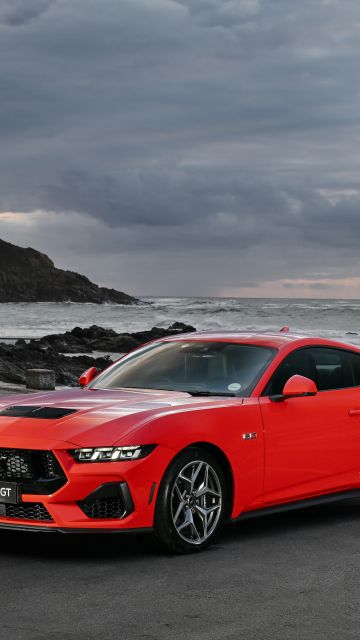 Ford Mustang GT, Beach, 2024, Red cars, 5K