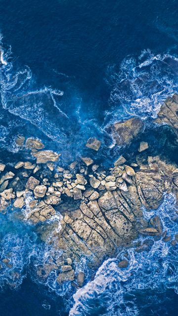 Heart shape, Rock island, Ocean Waves, Aerial Photography, Love heart, Blue aesthetic, Ocean blue, 5K