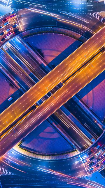 Bangkok, Intersection, Aerial Photography, Night City, Long exposure, Traffic lights, Expressway, City night