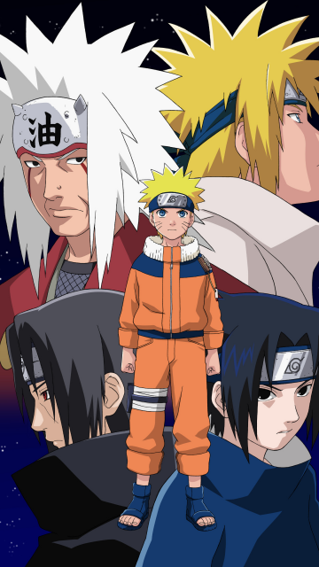 Jiraiya, Minato Namikaze, Sasuke Uchiha, Naruto Uzumaki, 5K, Dark blue