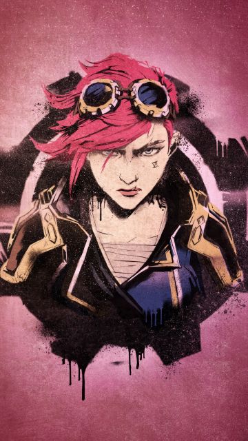 Vi (LoL), Graffiti, Red background, 5K, Arcane: League of Legends