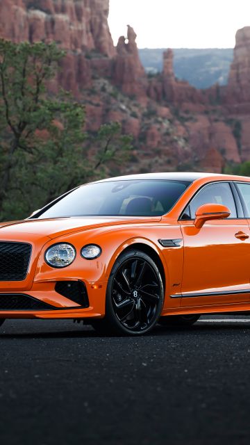 Bentley Flying Spur Speed, Orange cars, Luxury Sedan, 2025, 5K, 8K