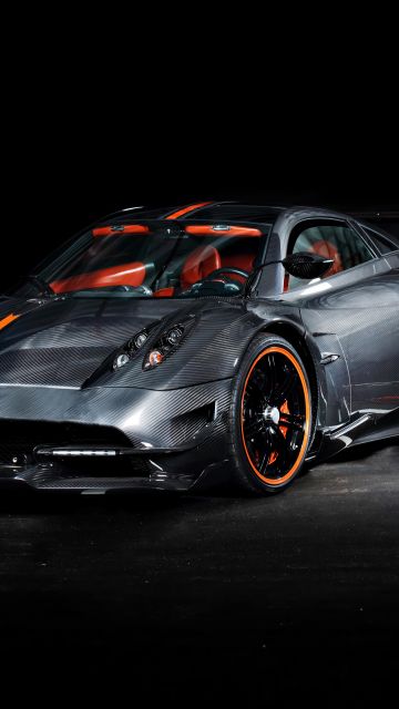 Pagani Huayra BC, Hypercar, Black background, Black cars, 5K, Carbon Fiber, Sports cars