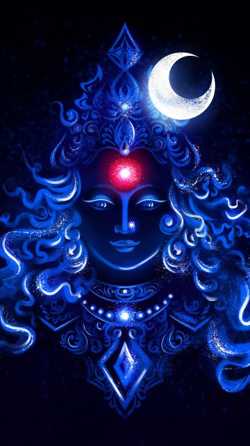 Durga Maa, Blue aesthetic, Digital Art, 5K, 8K, Dark blue, Hindu goddess