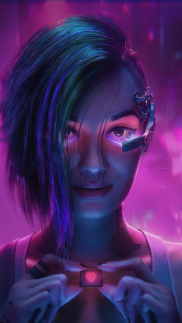 Neon, Judy Alvarez, Cyberpunk 2077, Pink aesthetic, 5K, Pink Heart, Love heart