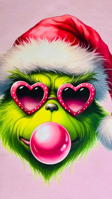 Preppy Grinch, 5K, Pink background, Pastel pink