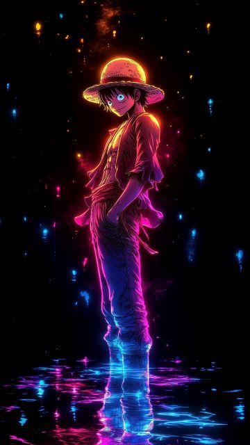 Neon, Monkey D. Luffy, 5K, 8K, Black background, One Piece