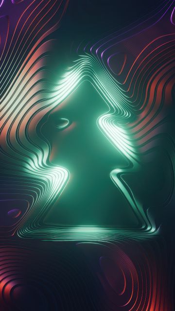 Christmas tree, Abstract art, Neon glow, Futuristic, Gradient Abstract, Layers, Digital Art, Symmetry, 3D Art, 5K