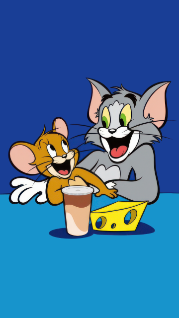 Tom and Jerry, 8K, Cartoon, Blue background, Tom & Jerry, 5K, Tom cat, Jerry mouse