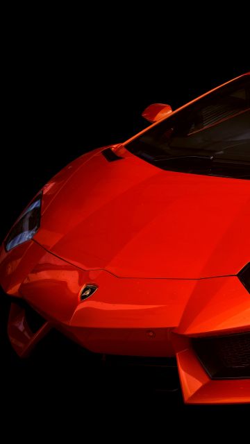 Lamborghini Aventador, Black background, Red cars, 5K, Sports cars, 8K