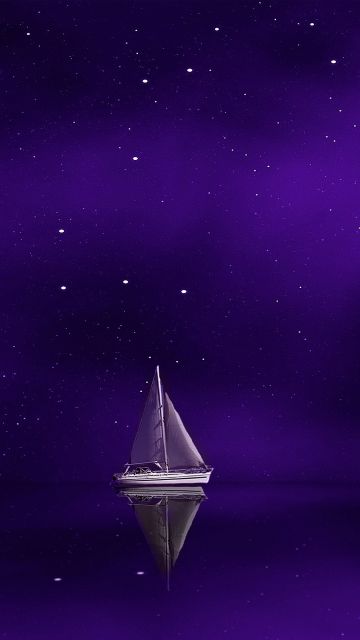 Sailing boat, Ship, Purple background, Stars