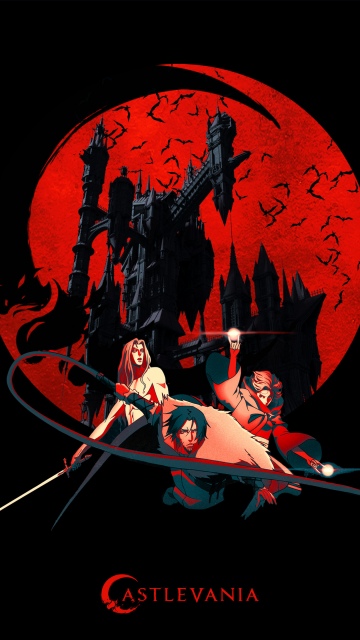 Castlevania Trio, Blood Moon, 5K, Black background