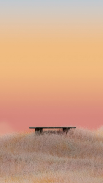 Aesthetic, Sunset, Sunset Orange, Clouds, Grass Landscape, Solitude, Warm, Minimalist, Bench