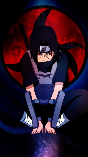 Itachi Uchiha, Pose, Sharingan, Dark aesthetic, AMOLED, Black background, Naruto