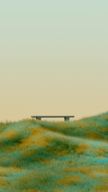 Green landscape, Bench, Minimalist, Calm, Peaceful, Ethereal, Serene, Hill