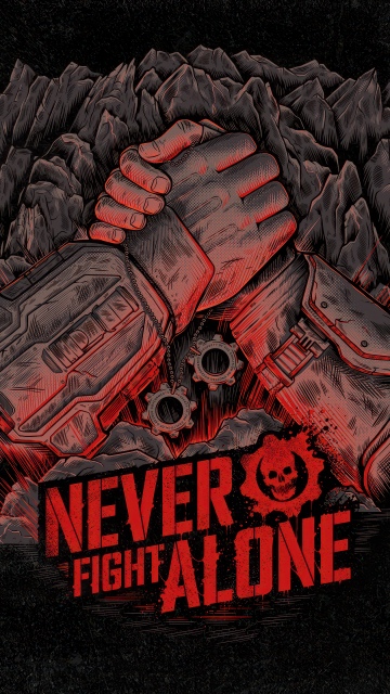 Gears of War, Never Fight Alone, Dark background, 5K