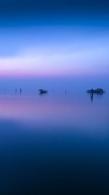 Fishing Huts, Venice, Italy, Water, Reflections, Calm, Sunset, Sea, Sky view