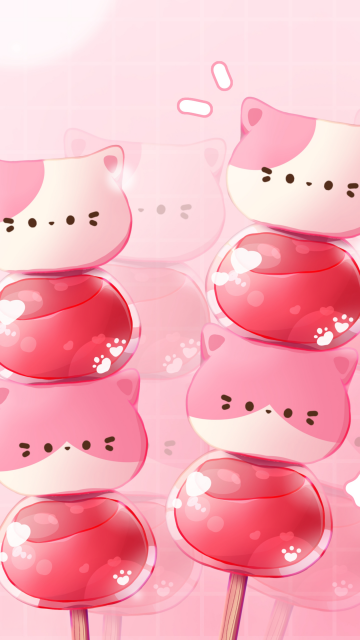 Kawaii, Candy, Pink aesthetic, Pink background, Japanese tradition, Dessert, Adorable, Illustration, 5K