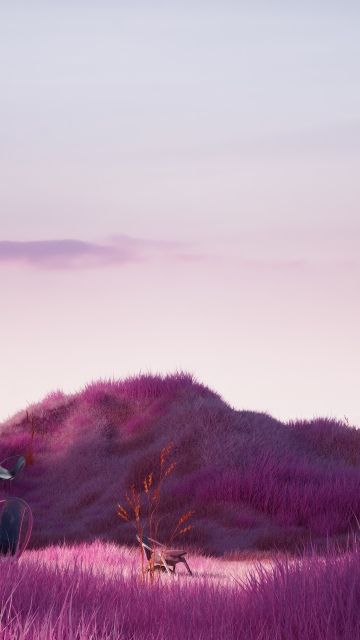 Pink aesthetic, Scenery, Landscape, Surreal, Pink grass, Dreamlike, Pastel, Tranquility, Ethereal, 5K