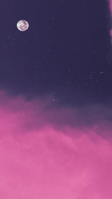Pink clouds, Moon, Sky view, Purple background, Stars, Lunar, Evening, Aesthetic, Girly backgrounds