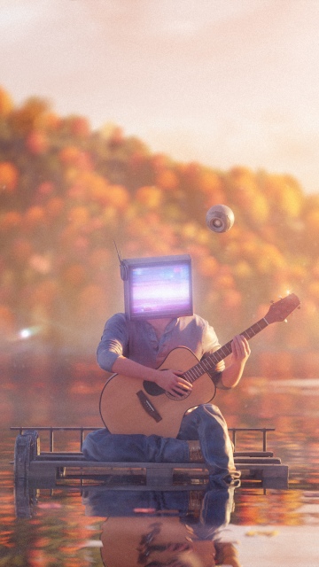 Guitarist, Dreamlike, Nostalgic, Autumn Scenery, Autumn background, Autumn season, Cinematic, Aesthetic, Retro style, Playing guitar