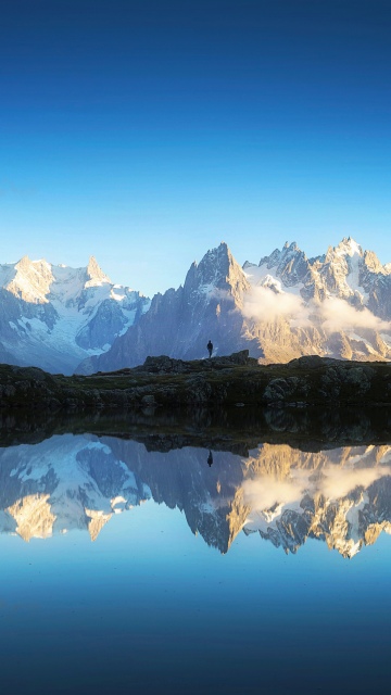 Mont Blanc massif, Alps mountains, 5K, Reflections, Snow mountains, Snow covered, Blue Sky, Wilderness, Serene, Scenic, Blue aesthetic