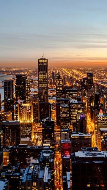 Chicago, Downtown, Sunset, Skyline, Cityscape, Dusk, Skyscrapers, City night, Metropolitan, Aerial Photography, Urban, 5K