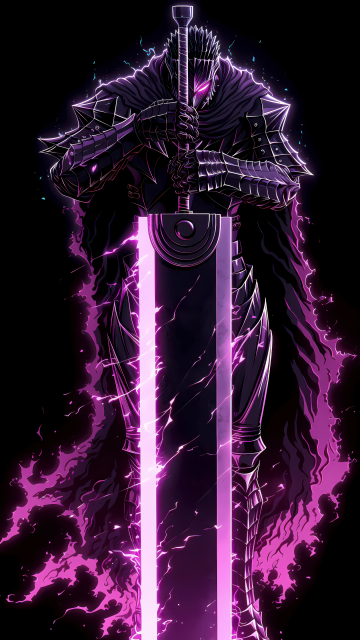 Guts, Neon, Iconic, Berserker Armor, 5K, Black background, AMOLED, Neon art