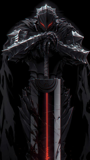 Guts, Black Swordsman, AMOLED, Berserker Armor, 5K, Black background, Dragon Slayer