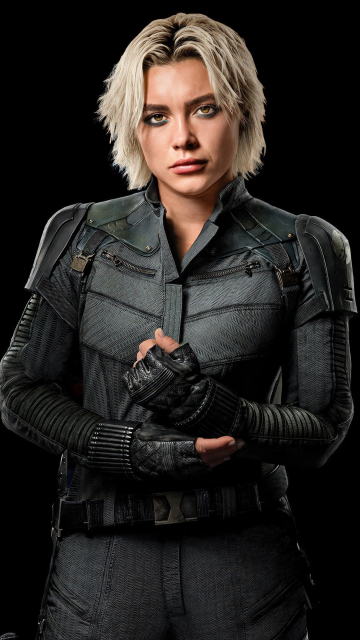 Florence Pugh, Black Widow, Thunderbolts, 2025 Movies, Marvel Comics, Black background, 5K