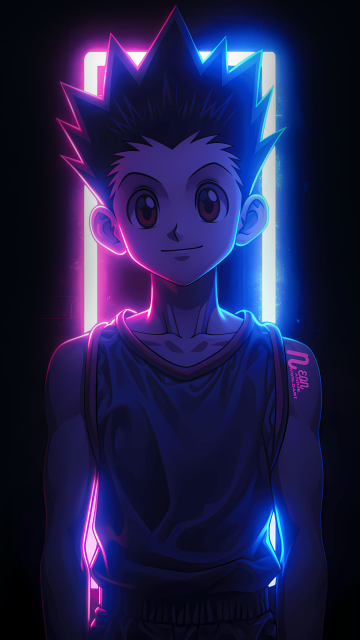 Gon Freecss, Neon art, Hunter x Hunter, Neon glow, Neon background, Dark background, 5K, Dark aesthetic