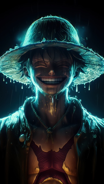 Monkey D. Luffy, Smiling, Dark aesthetic, Dark background, 5K, One Piece