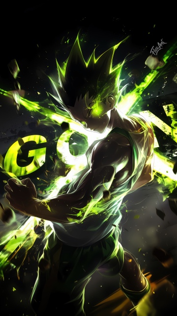 Gon Freecss, Green aesthetic, Hunter x Hunter, 5K, Dark background