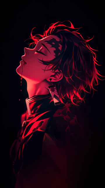 Tanjiro Kamado, Red aesthetic, Dark background, Demon Slayer: Kimetsu no Yaiba, 5K, Dark red