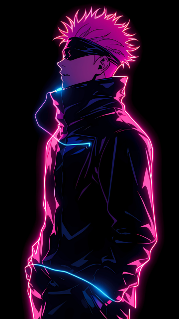 Satoru Gojo, Neon pink, AMOLED, Black background, 5K, Neon glow, Jujutsu Kaisen, Pink aesthetic